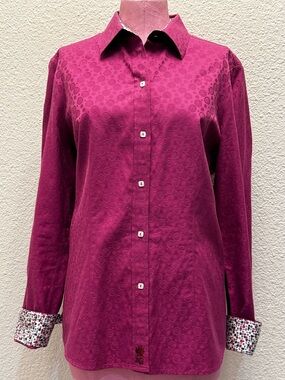 Robert Graham Women XL Pink Jacquard Stretch Button Down Shirt